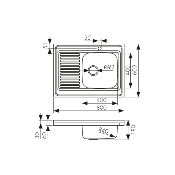 KSS-8060R Мойка из нержавеющей стали KAISER 800x600*180